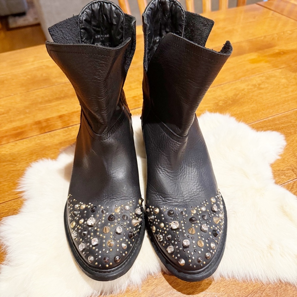 Zara Black Studded Leather Ankle Boots